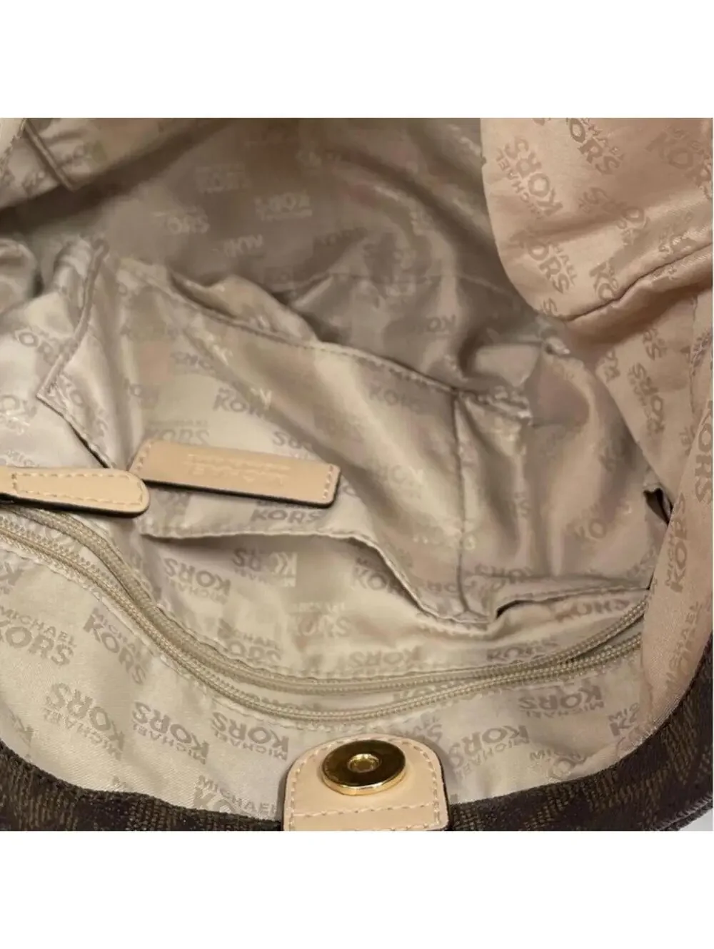 Michael Kors Lilly MK Monogram Chain Shoulder Tote Brown
